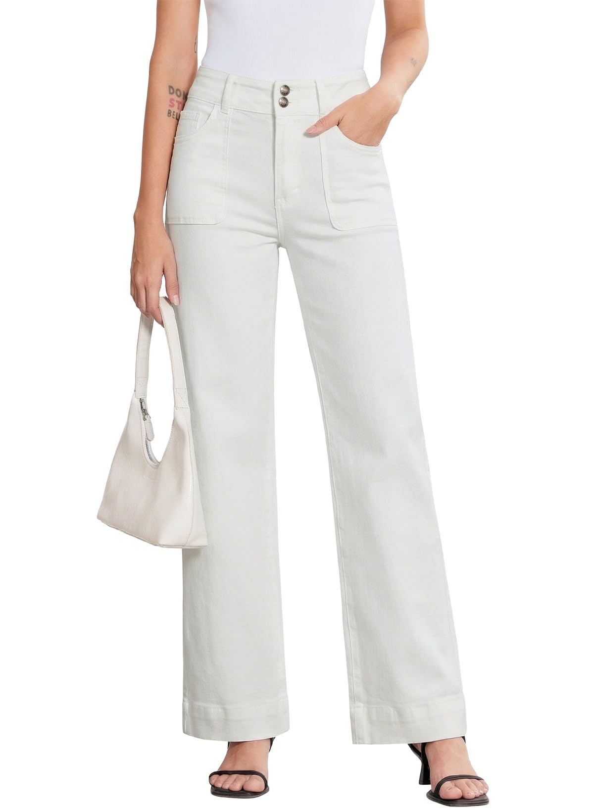 Sidefeel Women's Wide Leg Jeans High Waisted Stretchy Tummy Control Straight Leg Denim Pants