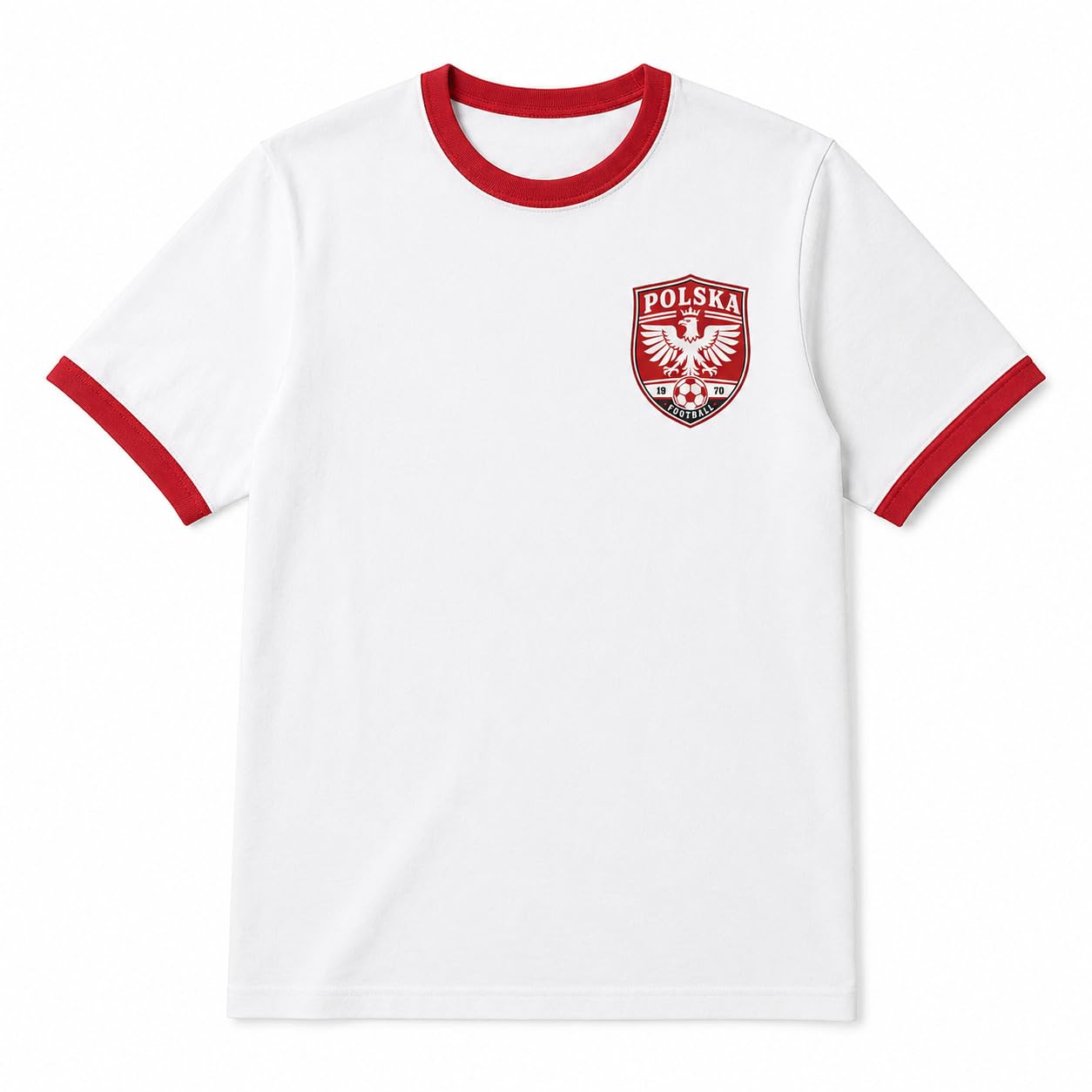 Galaxy Tees Poland-Inspired Ringer T-Shirt, Vintage Football Fan Tee (UK, Alpha, XXL, Regular, Regular, White/Red)