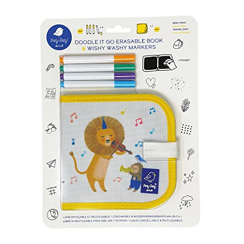 Jaq Jaq Bird 1108078 Livre de coloriage à craie effaçable avec 4 stylos Wishy Washy pour enfants à partir de 3 ans, planche à dessin réutilisable pour la maison et les déplacements