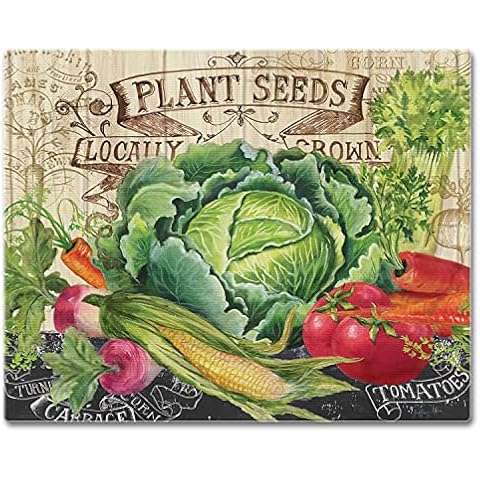CounterArt Our Farm 3mm Heat Tolerant Tempered Glass Cutting Board 15” x 12” Manufactured in the USA Dishwasher Safe Cover