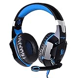 JinSun G2000 Gaming Headset Headphone Stereo Over-Ear Game Bass Headset Headband Earphone with Mic and LED Light for PS4 Laptop PC Tablet Smartphones (Blue)
