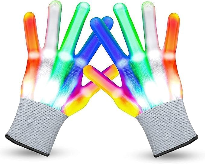 Generico LED illuminare i guanti, scheletro LED illuminare la mano multicolore lampeggiante luci delle dita luci delle dita per la festa (Multicolore, 21 cm)