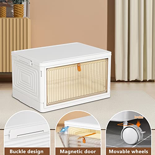 Jonyj Storage Bins With Lids 23Qt, 3 Packs Stackable Storage Bins With Wheels, Magnetic Door, Leather Handle, Plastic Storage Containers For Bedroom, Living Room, Kitchen, Bathroom #TOP3