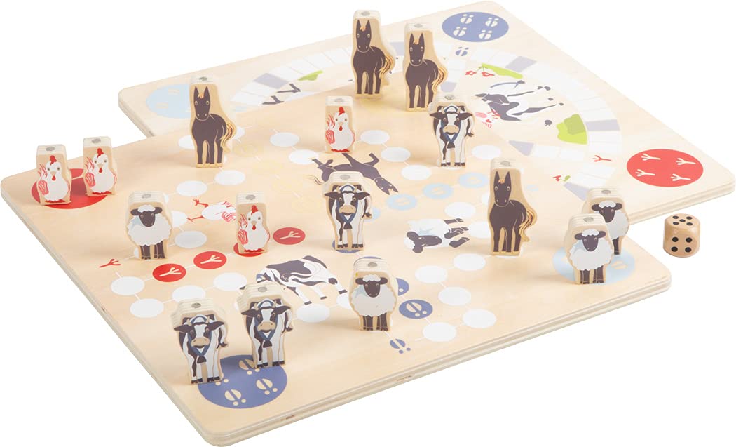 small foot 12228 "4 Friends" Games Collection, with farm animal motifs, wooden game for kids and family ages 4+ years