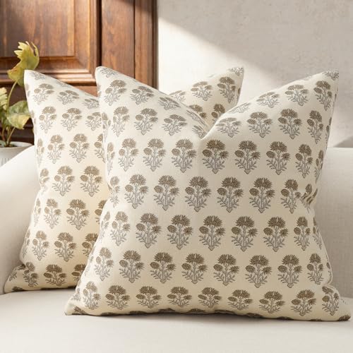 DKwizme Farmhouse Floral Pillow Covers 26x26 Set of 2 Country Botanical Throw Pillow Cover for Sofa Couch Bed Living Room Rustic Vintage Flower Cushion Covers Cottage Home Decor Vintage Walnut