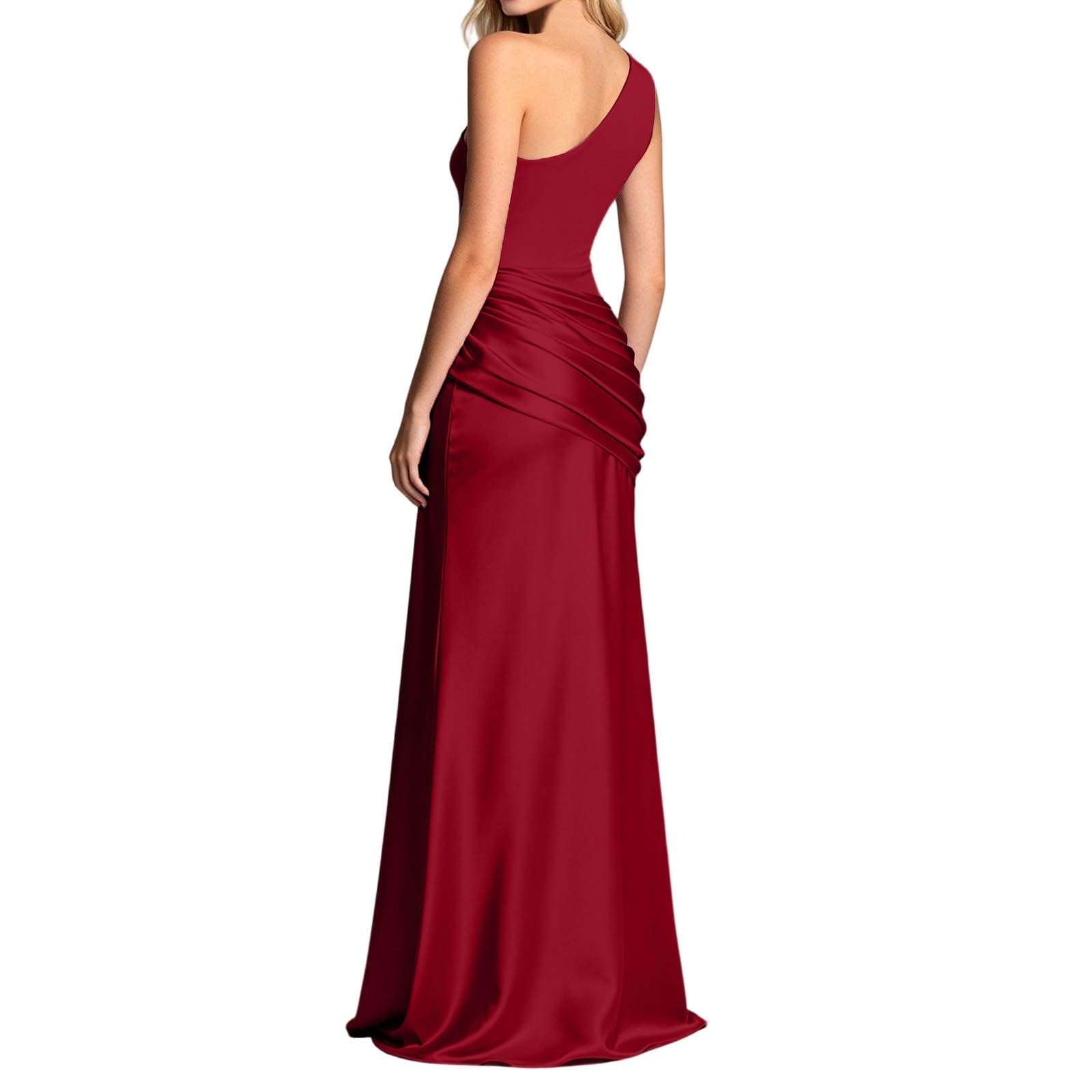 Robe de Soirée Femme Longue Satin Robe de Bal de Promo Asymétrique Chic et Elegante Maxi Dress Sans Manches Robes Demoiselle D'honneur Taille Haute Cocktail Festive Dress pour Ceremonie Mariage Fête