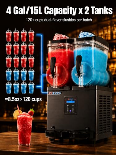Image of Commercial Frozen Drink Maker 8Gal /30L, Double Tank Slushie Machine Maker 900W, 2 Mods 120 Cups Stainless Steel Margarita Smoothie Cocktail Maker for Restaurants, Bars, Cafes, Food Truck, Auto Clean