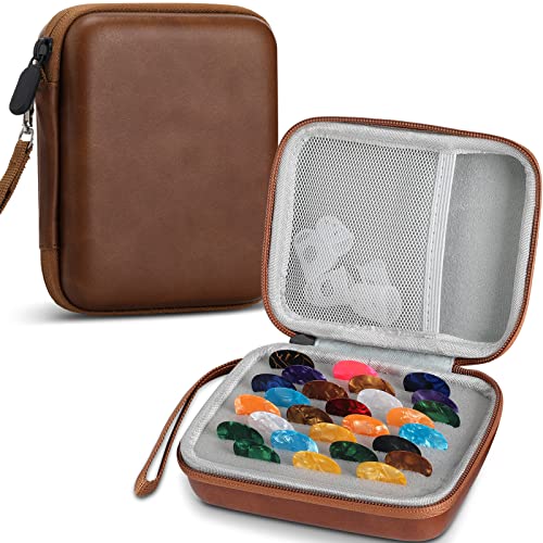 Guitar Pick Holder Case Bag with 24 Pieces Guitar Picks Celluloid Assorted Guitar Picks 5 Pieces Guitar Finger Protectors, PU Guitar Picks Holder for Acoustic Electric Bass Guitar Ukulele Players