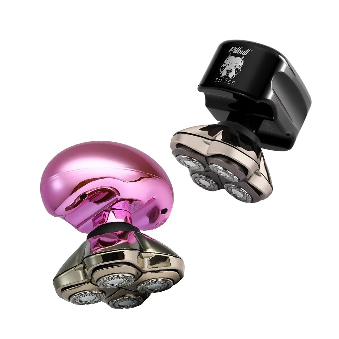 skull shaver Pitbull Silver PRO with Butterfly Kiss Pro: Electric Head Shaver For Bald Men/Women, Wet & Dry, Cut Free, Ergonomic Design, Includes Forte 4 Head, Adapter, USB Cord (Couples Combo), Black