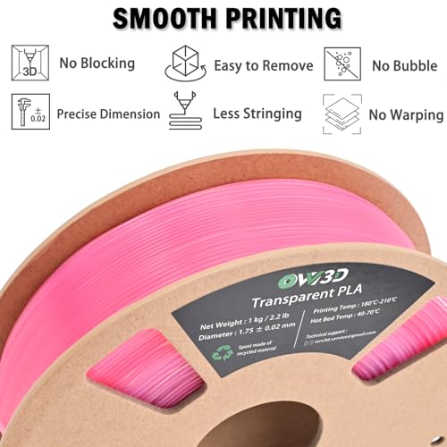 Image of OVV3D 3D Printer Filament Transparent PLA Filament 1.75mm, Pink Green Printing, + /- 0.02 mm, Fits Most FDM 3D Printers, Translucent 3D Filament 1kg Spool