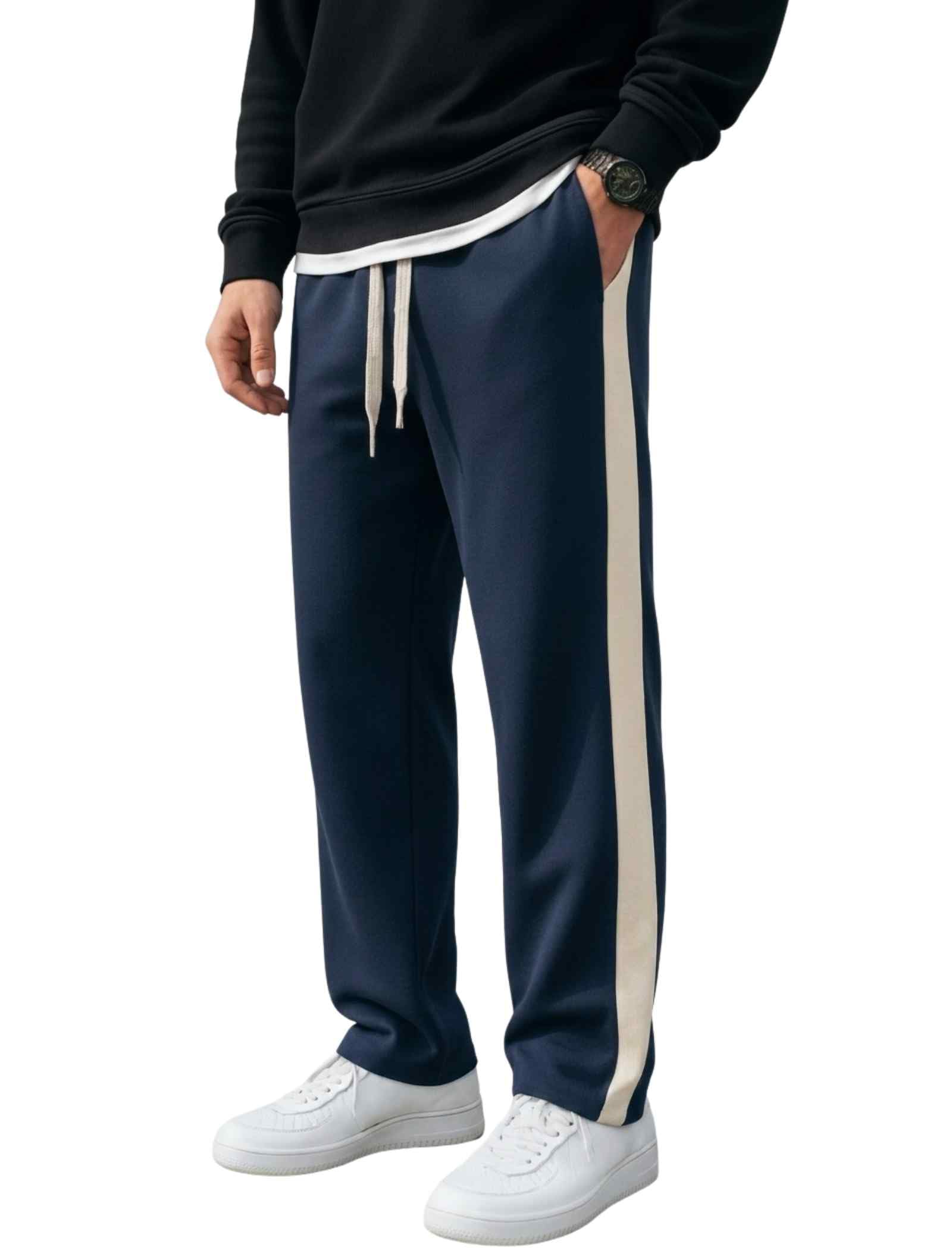 Men's Relaxed Fit Solid Striped Pattern Lycra Blend Straight Trouser Pant with Standard Length and Drawstring Closure Type | Trouser for Men Regular Fit | Track Pant for Man-picture-48
