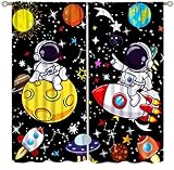AAVEUP Space Astronaut Curtain, Cartoon Solar System Universe Rocket Spaceship Planet Earth Stars Window Treatments Drapes for Kids Boys Baby Nursery Bedroom 42x45in(No Blackout)