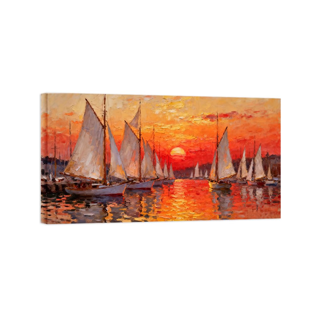OZPWBVY Sailboat Sunset Landscape Canvas Prints Ready to Hang 70x125cm Wrapped Canvas