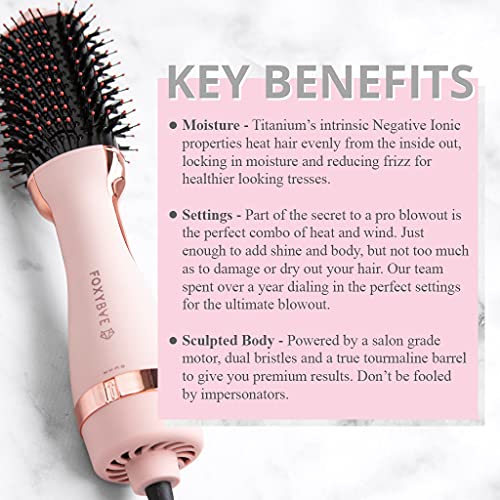 Foxybae Baby Blush Blowout Brush Mini - Professional Hair Volumizer Brush with Nylon and Boar Bristles - Hair Dryer and Brush Combo - Shine Enhancing Brush - Perfect Hair Styling Tool - Light Pink