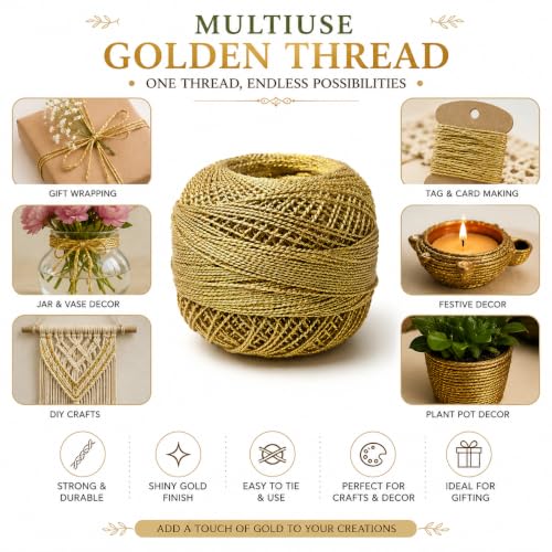 Image of Adikala Metallic Cotton Tatting Shuttle, Crochet Dori Balls for Knitting, Weaving, Embroidery and Craft Making (Set of 4)- 100GMS (Golden)