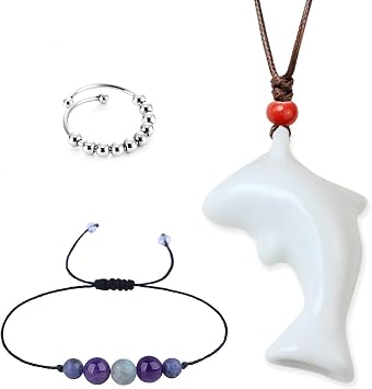 Mindful Breathing Necklace for Anxiety Stress Relief Ceramics Anxiety Breathing Necklace with Curved Mouthpiece for Sensitive Lips - Natural Calm & Deep Breathing Meditation White