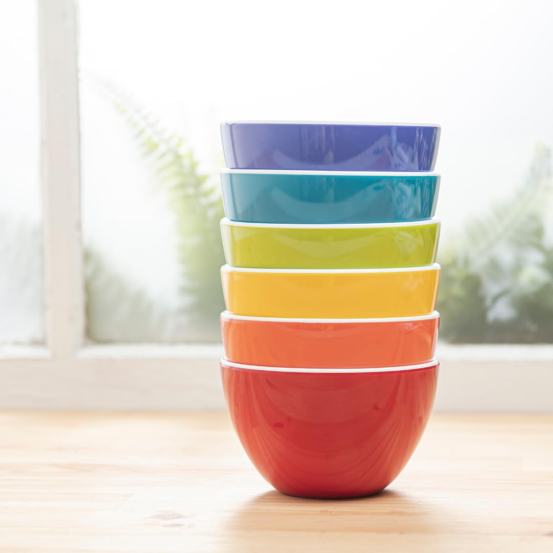 Bzyoo Set of 6 Small ColorPop Melamine Bowls, 4.25" 11.8 OZ, for Dessert, Prep, Dipping Sauce, Ice Cream, Side Dishes, Snacks, Soups, Salads - Bright
