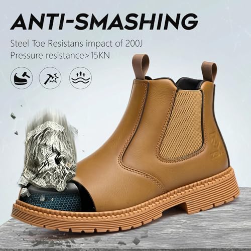 Image of Unisex-Adults Steel Toe Chelsea Boots, Men's Industrial Construction Shoes, Waterproof, Lightweight, Comfortable, Non-slip Safety Boots