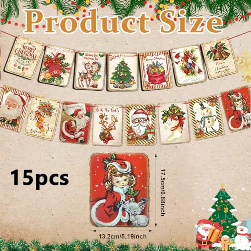 Image of HASTHIP Christmas Decorations Wall Hanging Vintage Christmas Banner Vintage Cartoon Print Hanging Banner for Door, Porch, Room, Window, Xmas Decorations Items