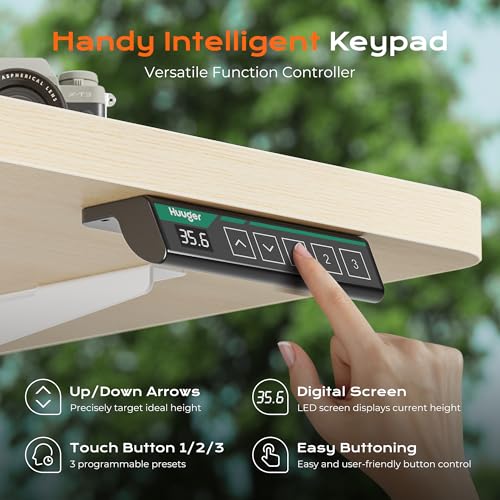 Image of Huuger 63 x 28 Large Electric Standing Desk, Height Adjustable Computer Desk, 27.6 inch Deep Desktop, Stand up Gaming Office Table with 2 Hooks, 3 Preset Heights, for Home Office, Maple