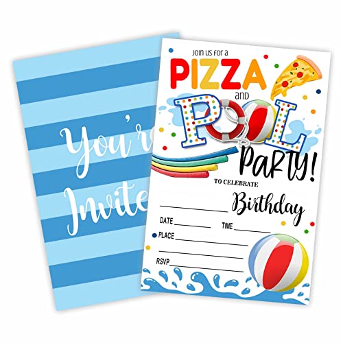 GREOXG Pool Party Birthday Party Invitation Swim Pool Party Invite Cards20 Count With Envelopes Pool Fill In Style Invite Cards For Boys Girls Kids Birthday Party Supplies-A42