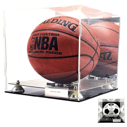 Basketball Display Case Full Size, Clear Acrylic with Mirror & 2 Level Riser UV Protection, Square Box Collectible Memorabilia