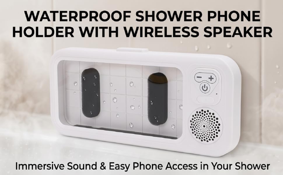 Soporte para teléfono de ducha impermeable inalámbrico con altavoz bluetooth para pared 5