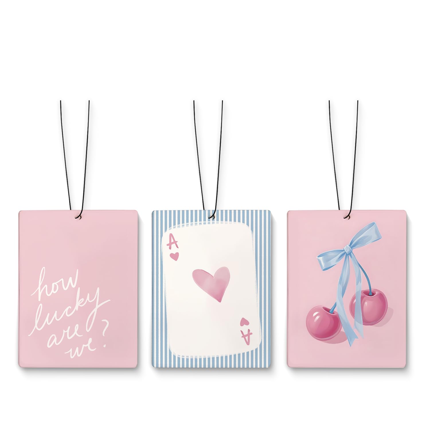 Dilemat Blue Pink Cherry Air Freshener for Car,Girly Car Decor,Coquette Bow Ace Card Air Freshener Hanging 3 Pcs for Cars Closet Drawer Books Bathroom