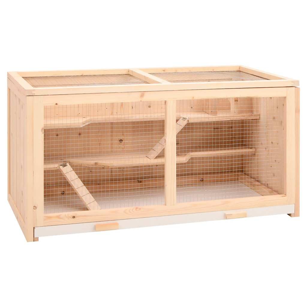 Klatka dla chomika z litego drewna jodłowego, 104 x 52 x 54 cm, z kratką drucianą, wybiegiem i schronieniem dla świnek morskich, królików, gryzoni, do użytku wewnątrz i na zewnątrz, łatwy