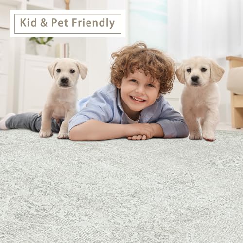 Washable Rugs 6x9 Area Rugs for Living Room,Bedroom,Large Carpets,Ultra Soft Faux Wool Retro Dining Room Rug,Non Slip&Non-Shedding Low Pile Vintage Rugs for Home Office,Concrete Grey