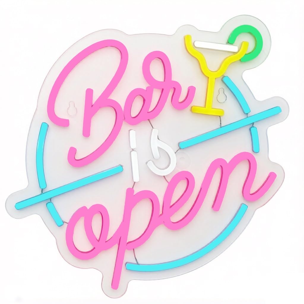 Dimmable Neon Sign,Acrylic LED Wall Light for Home Bar, Pub, Party(Bar is open)