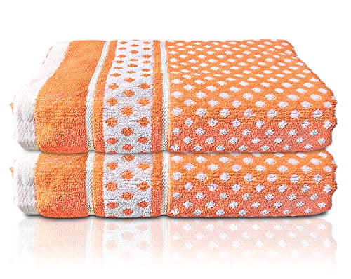 Kuber Industries Multiuses Dot Printed Soft Cotton Bath Towel, 30"x60"- Pack of 2 (Orange)