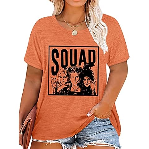 Women Plus-Size Tops Hocus Pocus Sanderson Sisters T Shirt Retro Graphic Halloween Shirts Tops Xl-5xl, Orange, 8X-Large Cover
