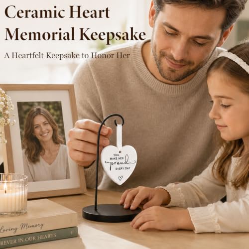 Image of Memorial Gift for Loss of a Loved One, You Make Her Proud Every Day Ceramic Heart Ornament, Sympathy Bereavement Keepsake for Funeral, Remembrance Table, Christmas Tree, Family and Friends