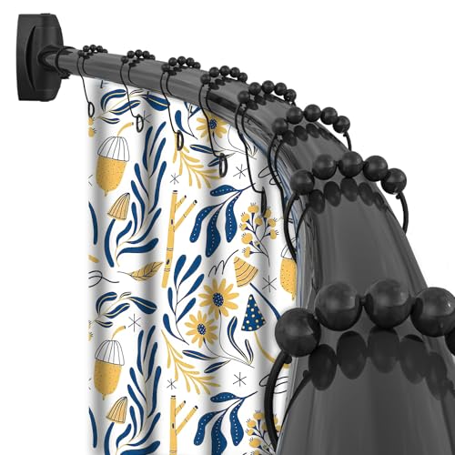 Black Curved Shower Curtain Rod Round Shower Rod Adjustable 33-78 In Stainless Steel Rustproof Bowed Shower Curtain Rods for Bathroom Bathtub Stall Rounded Curved Shower Rod Bar Need to Drill