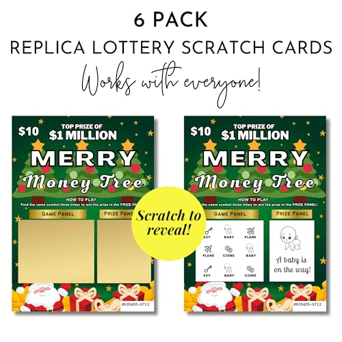 Image of 6 Pack Christmas Pregnancy Announcement Scratch Off Lottery Tickets - Holiday Scratch-Off Baby Reveal Cards, Fun Pregnancy Reveal for Family, Parents, Grandparents - Baby on the Way Gift