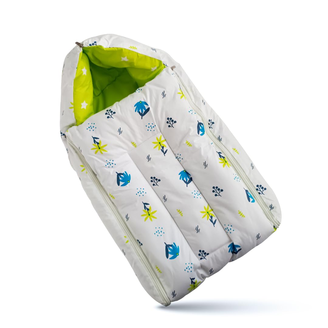 KRIDLO 3 in 1 Baby Sleeping Bag & Carry Nest for Newborn (Blue Daisy), Portable Hypoallergenic Cotton Bedding Set for 0-3 Months, Unisex Baby Bedding & Holding Set, Soft & Lightweight