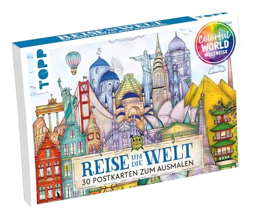 Colorful World Weltreise - Der Postkartenblock: 30 Postkarten zum Ausmalen & Entspannen (Colorful World Weltreise (Ausmalbücher))