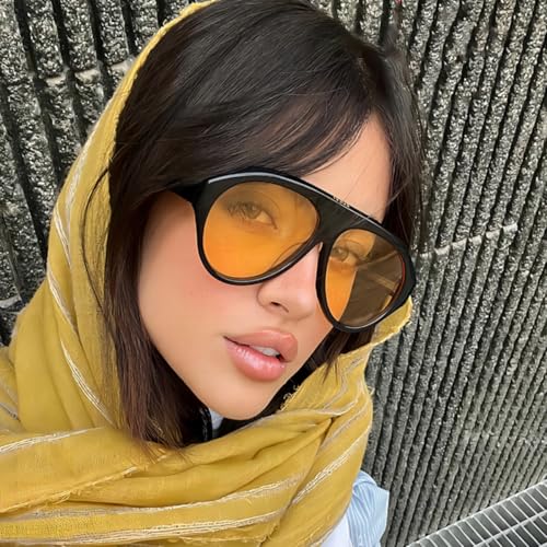 Image of IKANOO Retro 70s Aviator Sunglasses for Women Men Oversized Classic Vintage Square Aviator Trendy Shades (Orange)