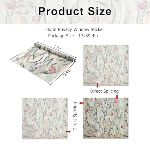 Vinilo decorativo para ventana con diseño floral 17 x 39.4 in miniatura 2
