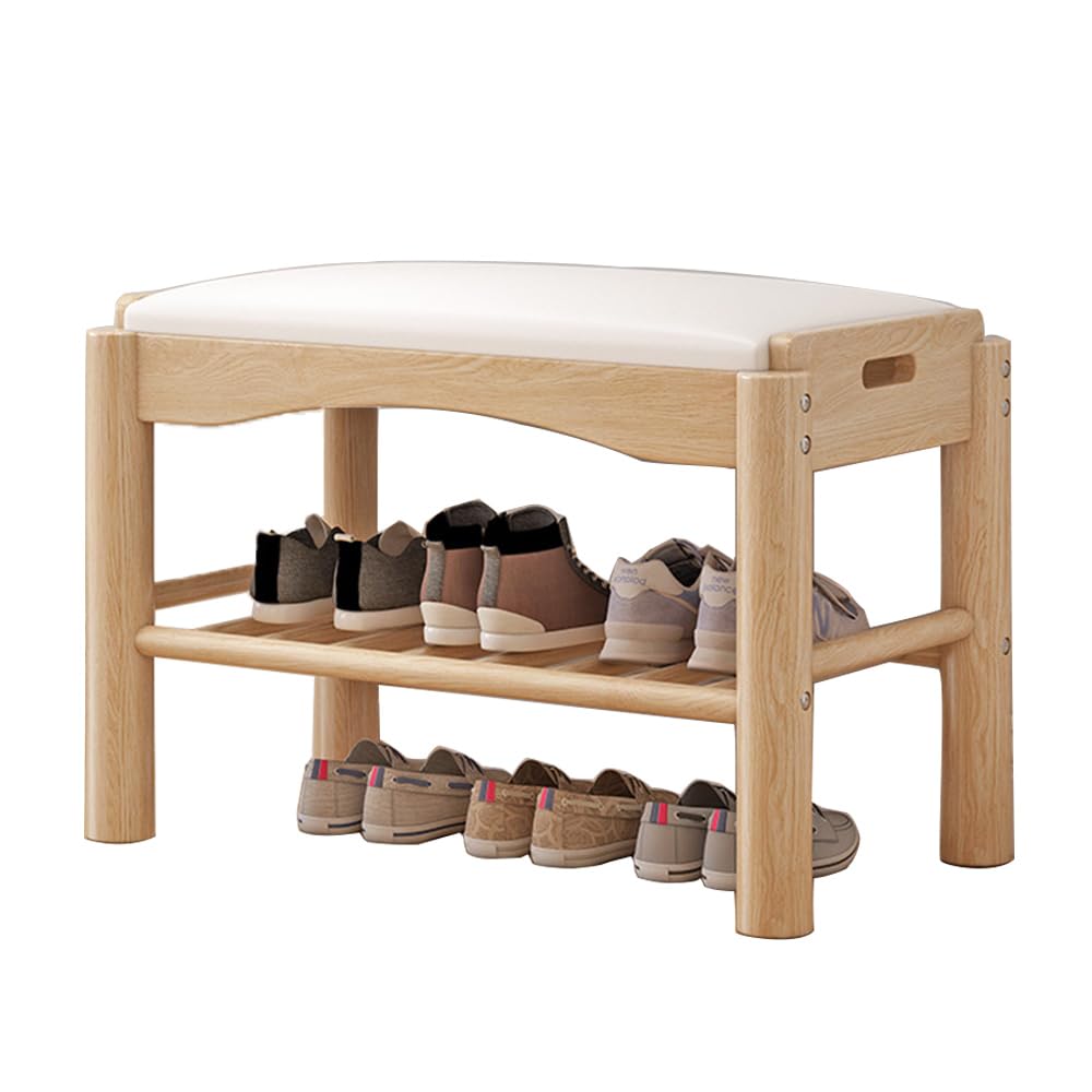 Schuhbank aus Holz, 2-stöckig, stabil, Aufbewahrungs-Organizer mit Sitzkissen, kleiner Schuh-Organizer (Original Holz)