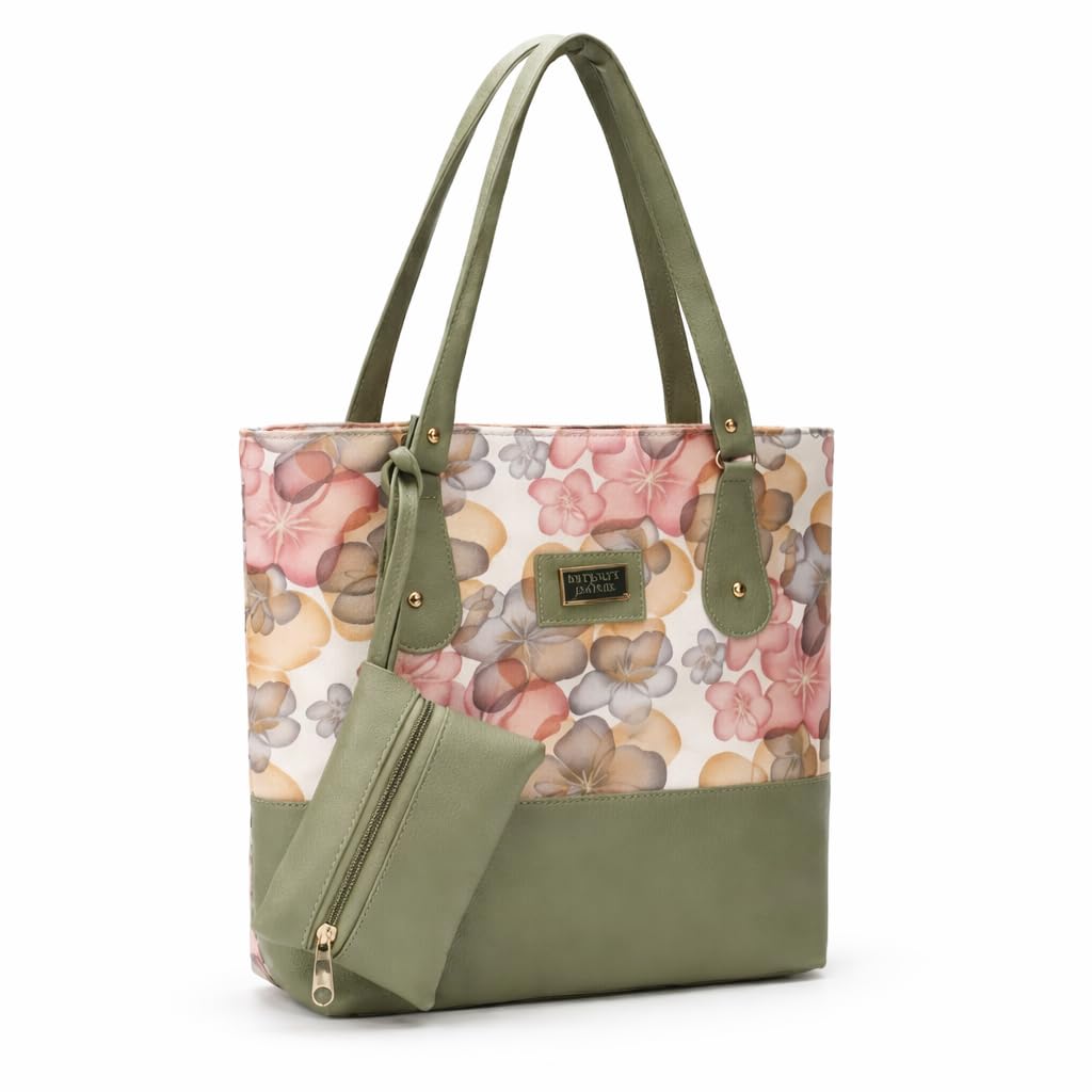 PAVILONN Women Handbag Tote Bag for Women Ladies Purse Shoulder Bag Women Tote Bag Floral Large Capacity PU Leather Stylish Handbag with Pouch Combo Office College Daily Use Green-image-22