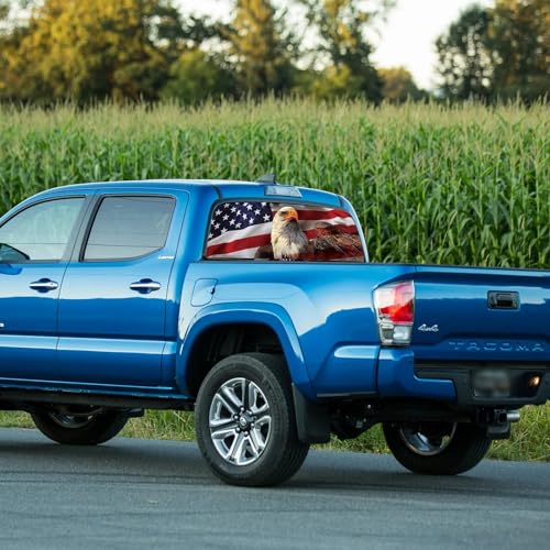 Image of Rear Window Decals for Trucks - 65x22 in Back Window Decals Fit Most Pickup Trucks SUV, Vinyl American Flag Back Window Decal Truck Rear Window Graphics for Personalized Decoration