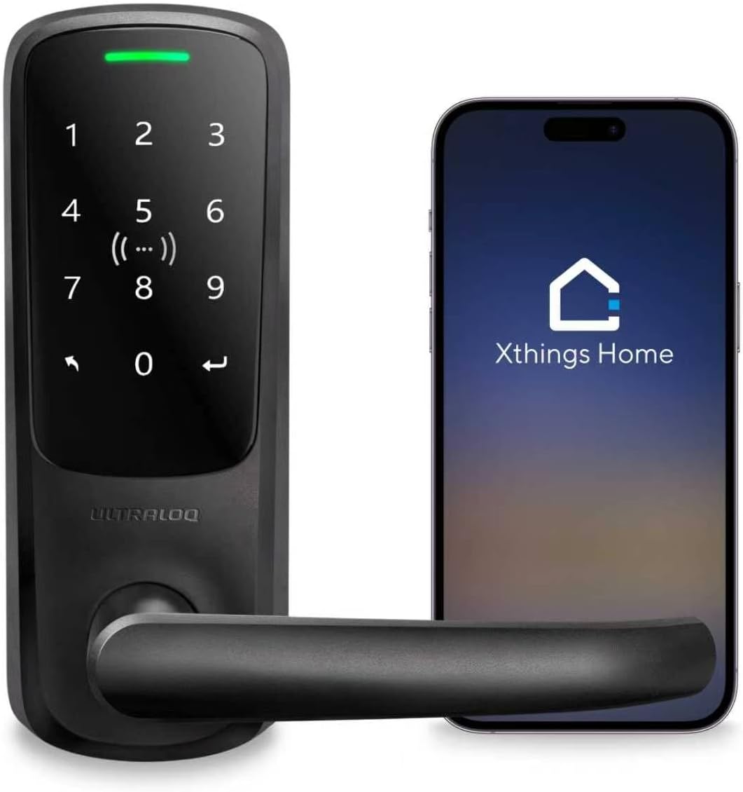 ULTRALOQ Latch 5 Built in WiFi Smart Lock with NFC, 5-in-1 Keyless Entry Door Lock with Bluetooth, Smart Handle with Keypad (Black)