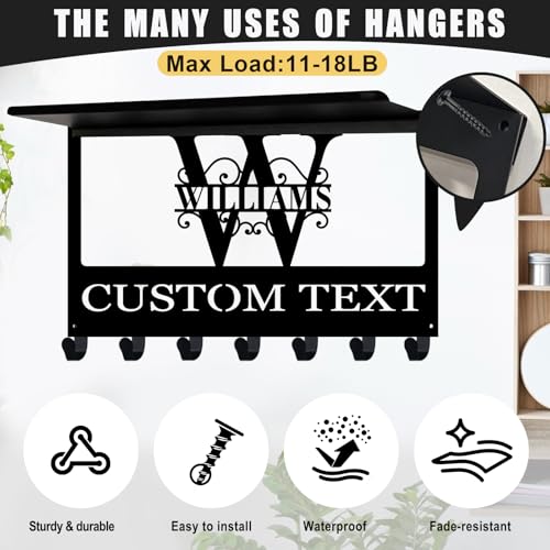 Custom-Split-Monogram-Key-Holder-Wall-Mount-with-Shelf-Home-Gifts-Custom-Name-Mail-Key-Organizer-Metal-Coat-Rack-Waterproof-Rustproof-Entryway-Hallway-Living-Room-Reinforced-Shelf