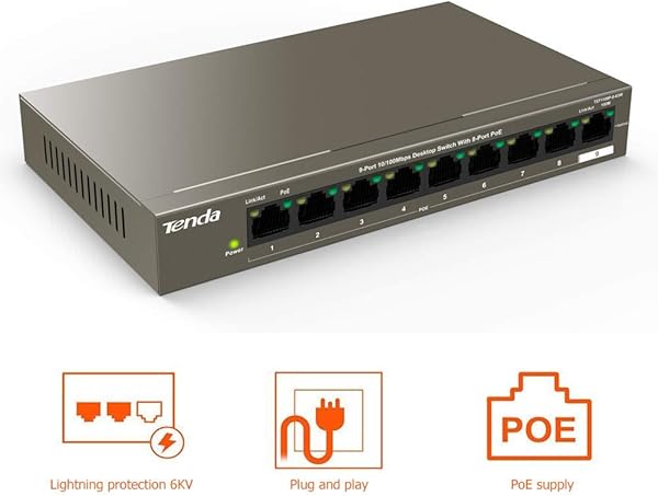 Tenda TEF1109P 8 63W Switch PoE a 9 porte 10100 Mbps PoE Ethernet porta RJ45 6KV Contre Foudre Plug and Play