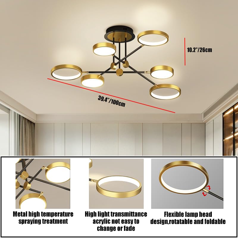 Lustre moderne Spoutnik doré à 6 têtes orientables avec télécommande - 4