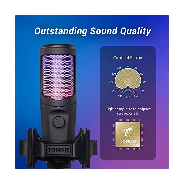 TONOR USB Gaming Microphone Kit for PC, Cardioid Condenser Computer Mic Bundle with RGB, Adjustment Boom Arm Stand for Podcast Streaming Recording Studio Singing Discord YouTube PS4/5 Gamer TC40 RGB - Image 4