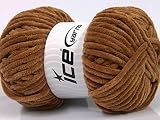 Lot of 4 x 100gr Skeins Ice Yarns Chenille Baby (100% Microfiber) Yarn Light Brown