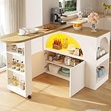 tavolo mdf tense bianco Mobile e versatile: dotato di ruote orientabili (di cui 2 con freni) per un facile spostamento e un bloccaggio sicuro, funziona come divisorio, isola da cucina o bancone mobile bar
